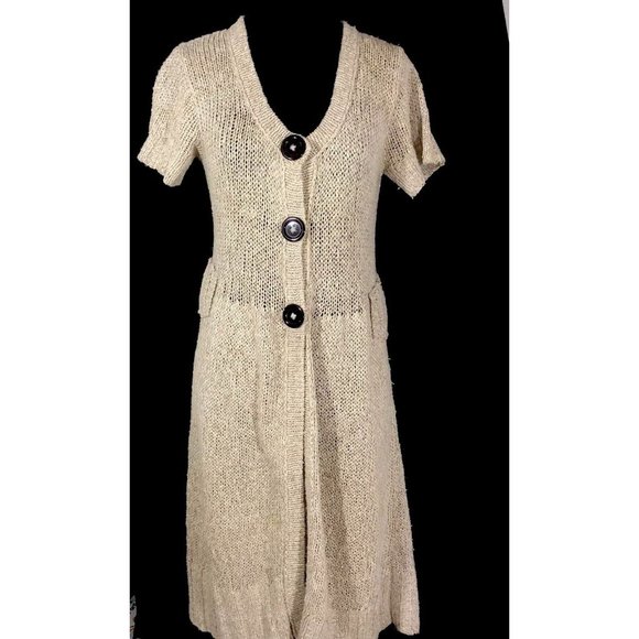 Laurie B Knit Duster Long Short Sleeves Snap Closure Lightweight‎ Size Medium - Picture 1 of 11